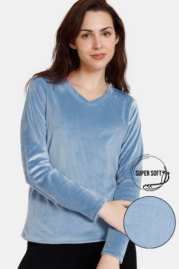 Buy Zivame Velour Knit Poly Loungewear Top - Blue Shadow